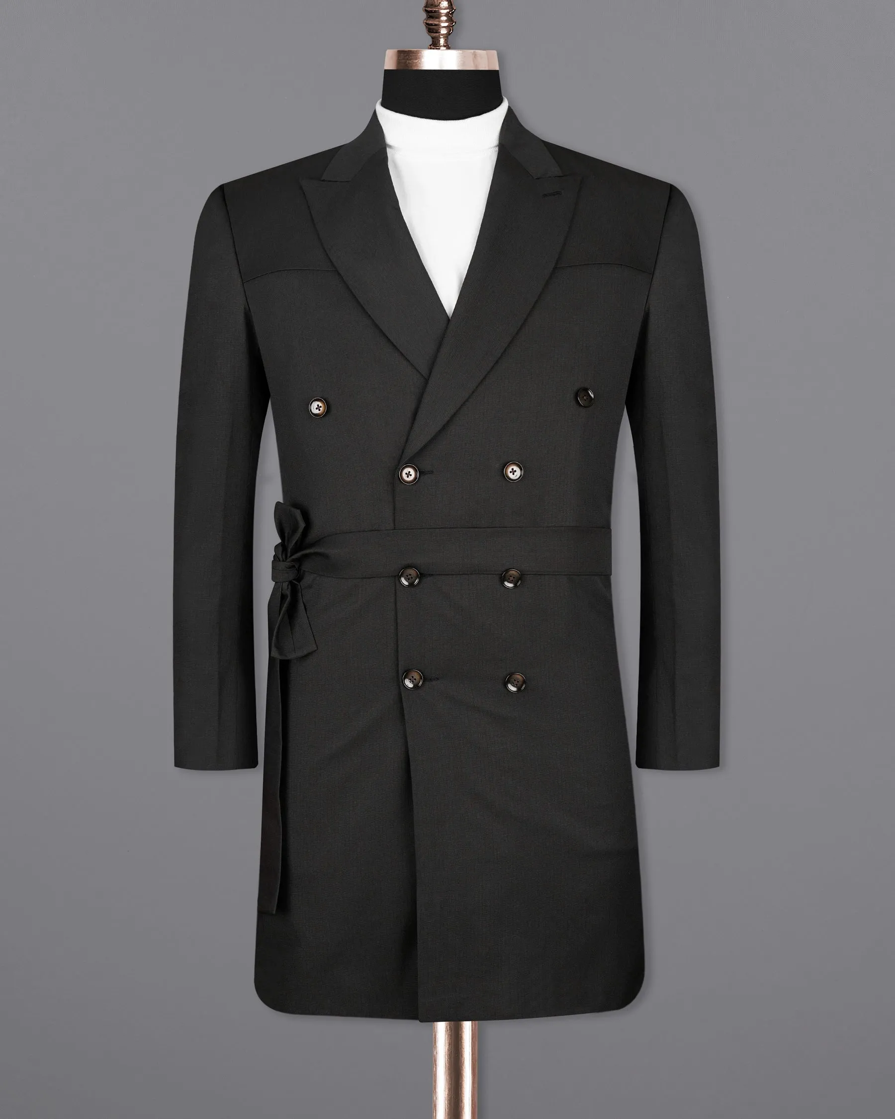 Jade Black Double Breasted with Belt Closure Designer Trench Coat