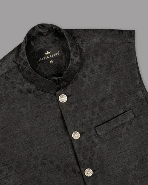 Jade Black Jacquard Patterned Designer Nehru Jacket