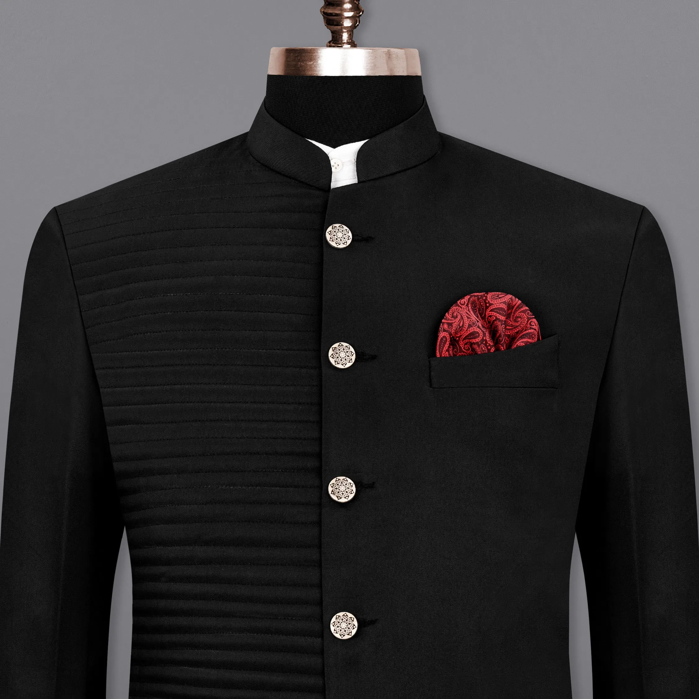 Jade Black With horizontal stitches Bandhgala Designer Blazer