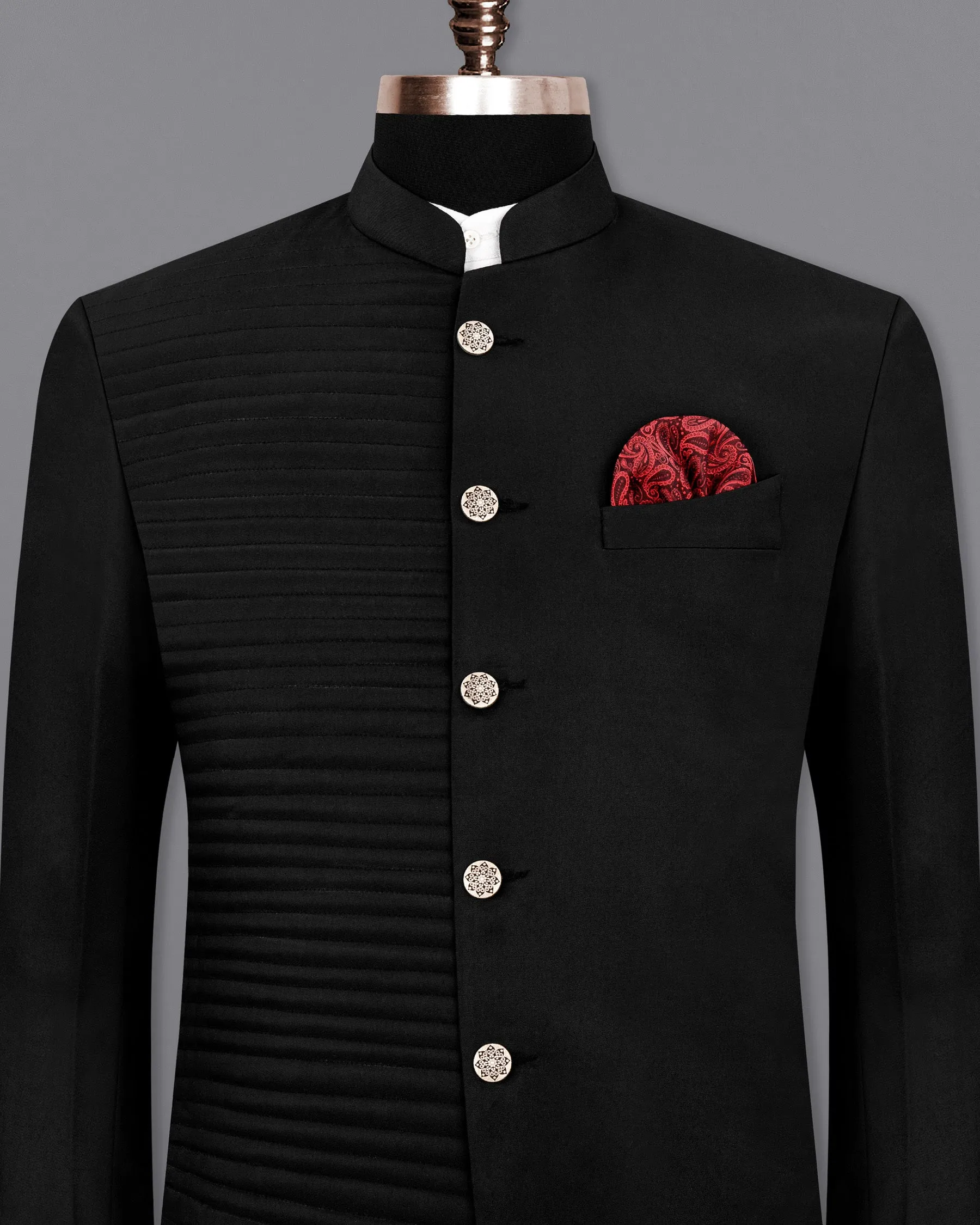Jade Black With horizontal stitches Bandhgala Designer Blazer