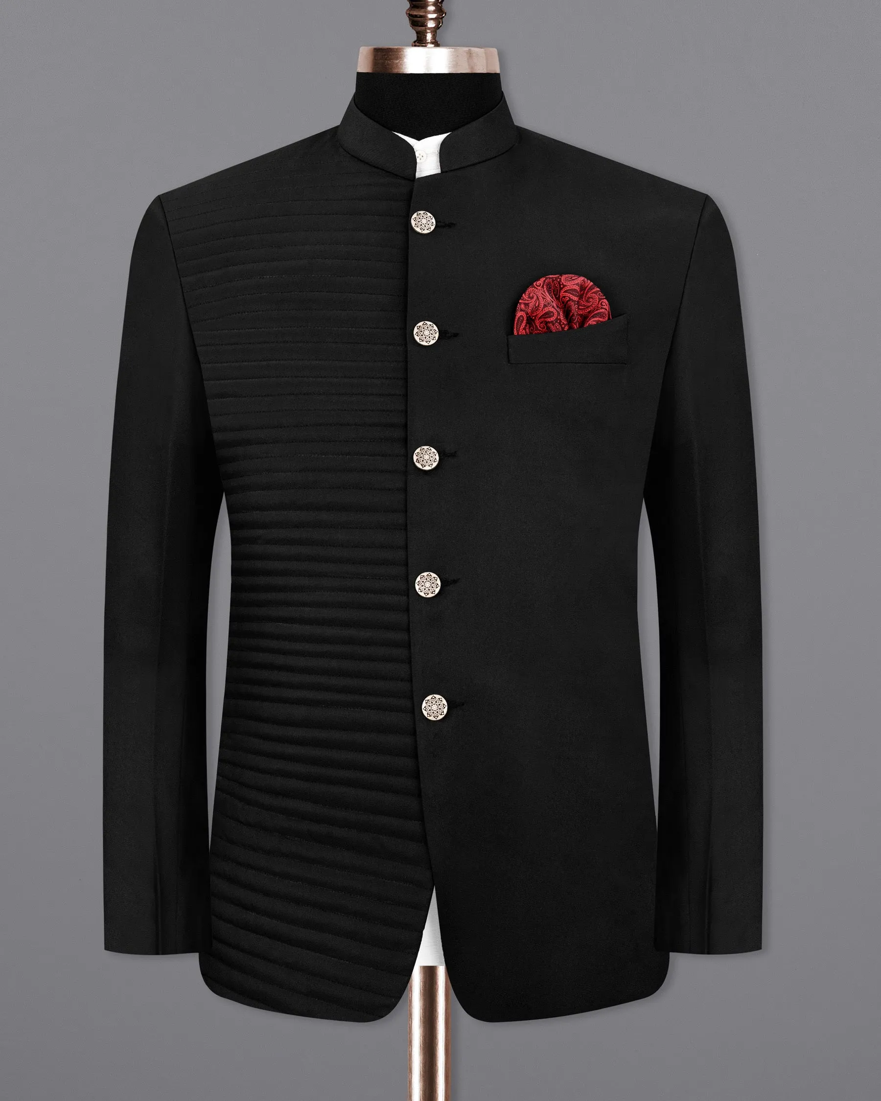 Jade Black With horizontal stitches Bandhgala Designer Blazer