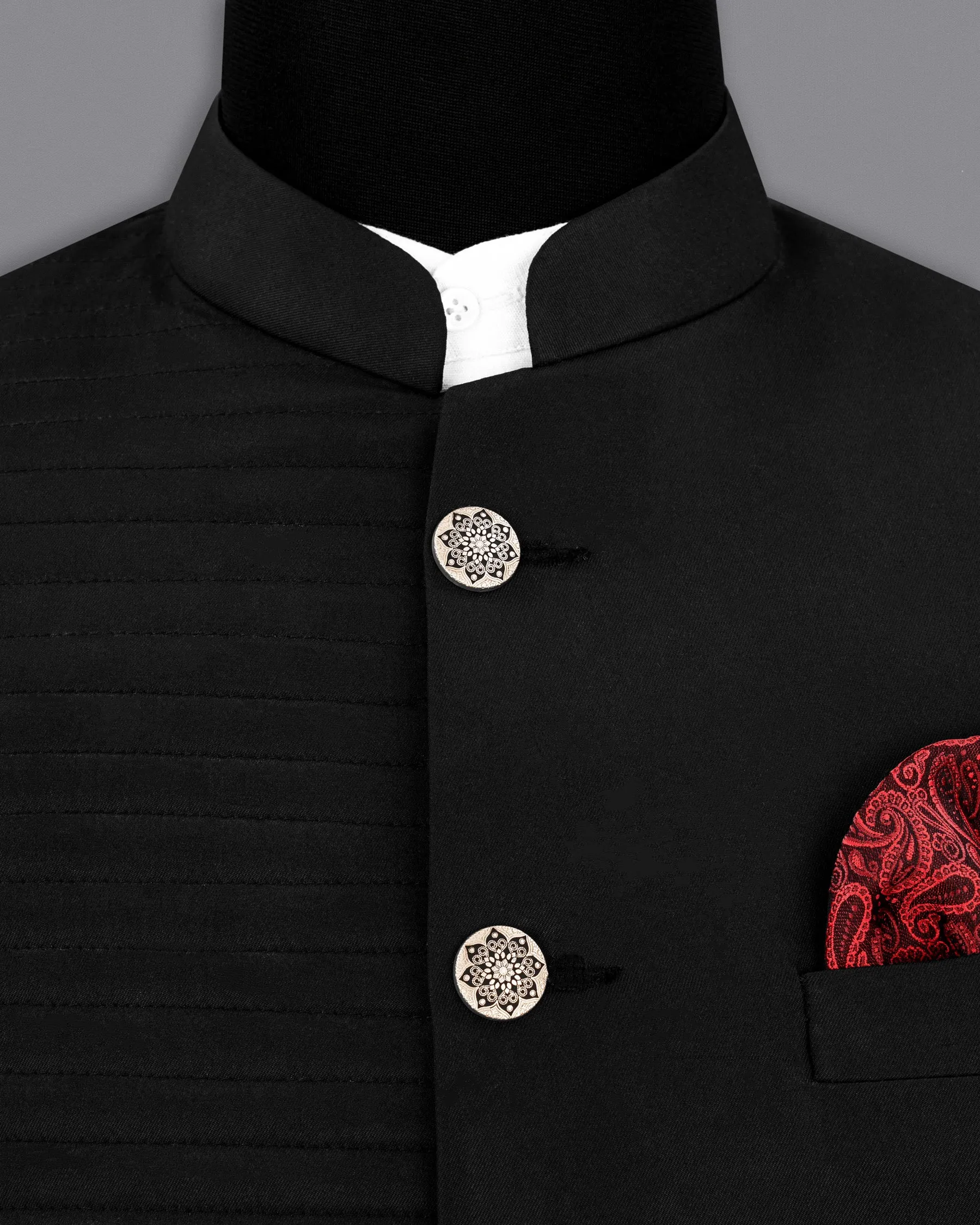 Jade Black With horizontal stitches Bandhgala Designer Blazer