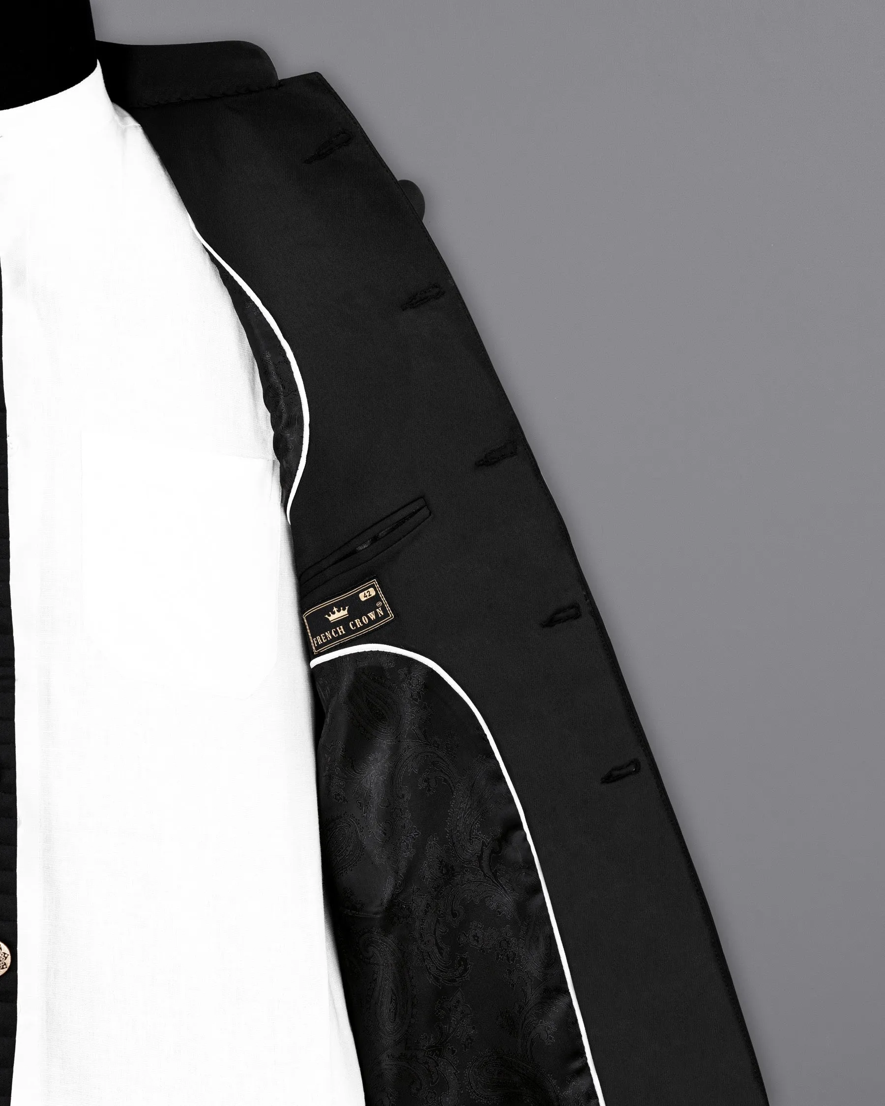 Jade Black With horizontal stitches Bandhgala Designer Blazer