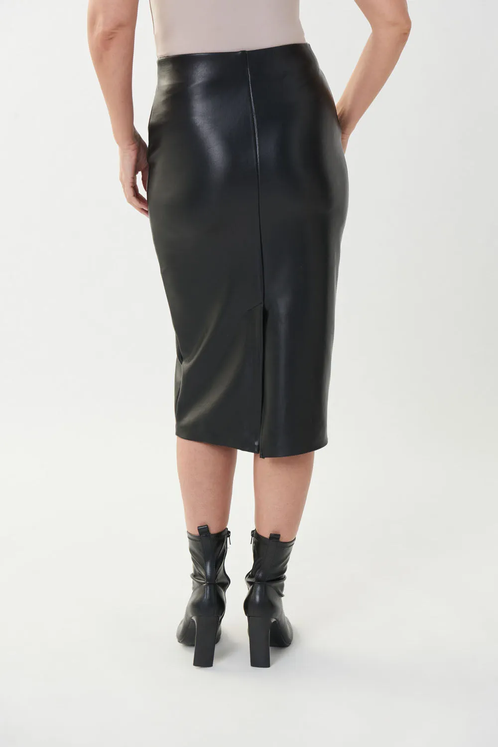 Joseph Ribkoff Black Faux Leather Pencil Skirt Style 223310