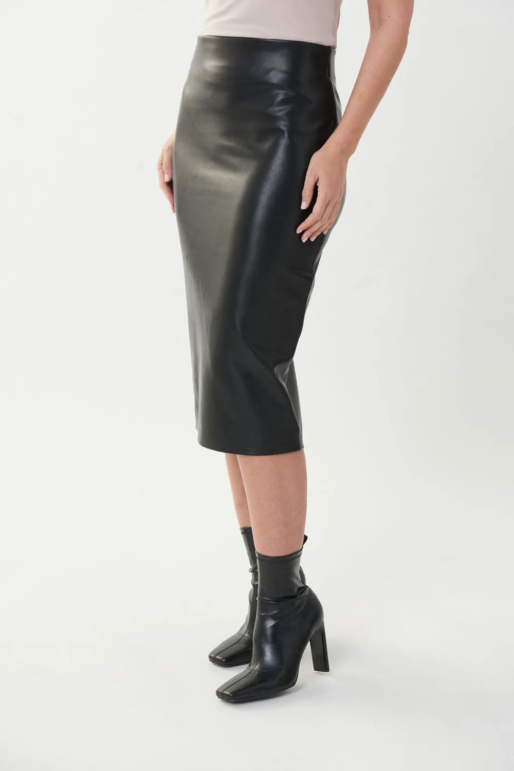 Joseph Ribkoff Black Faux Leather Pencil Skirt Style 223310