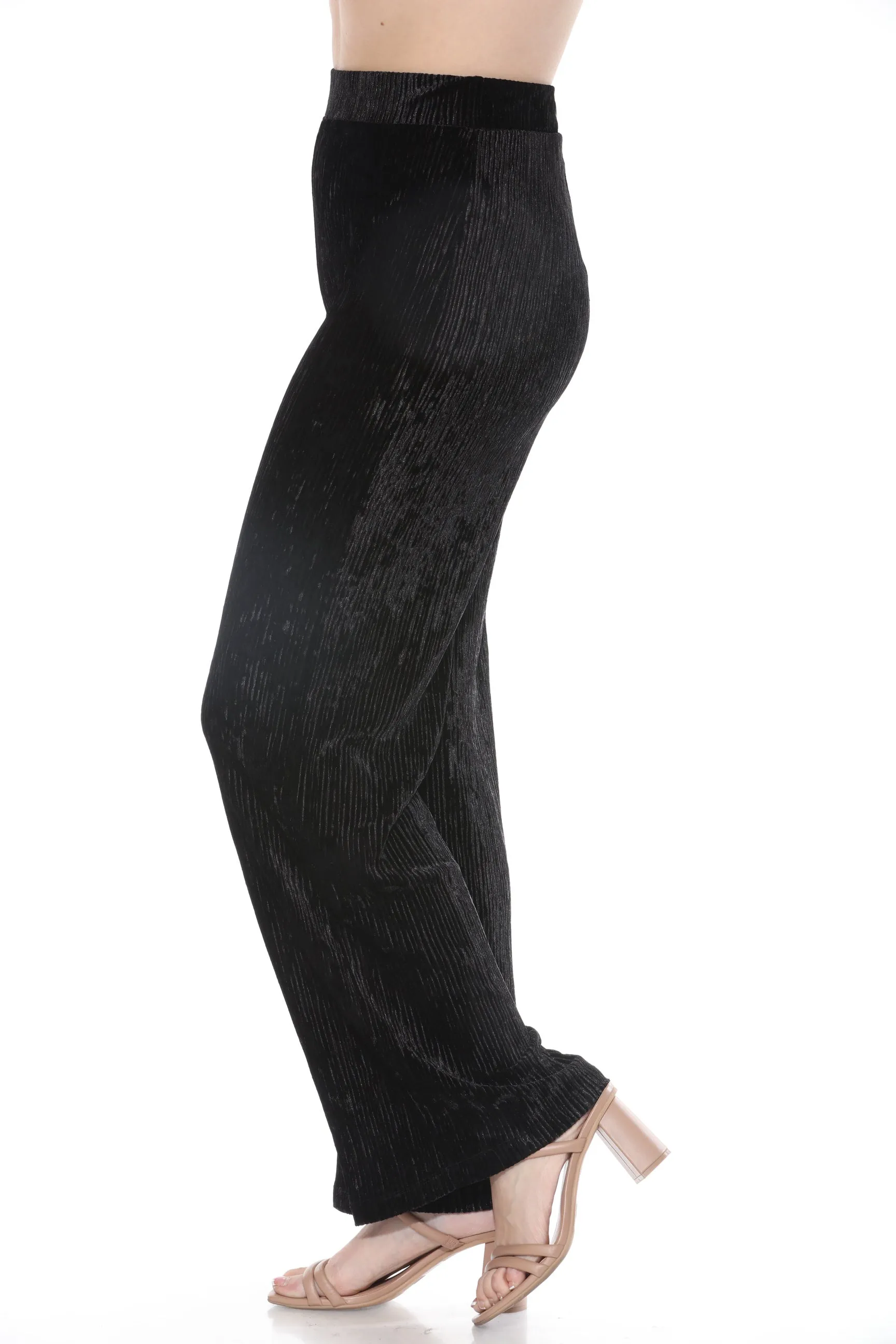 Joseph Ribkoff Black Pleated Velvet Wide Leg Trousers 244157