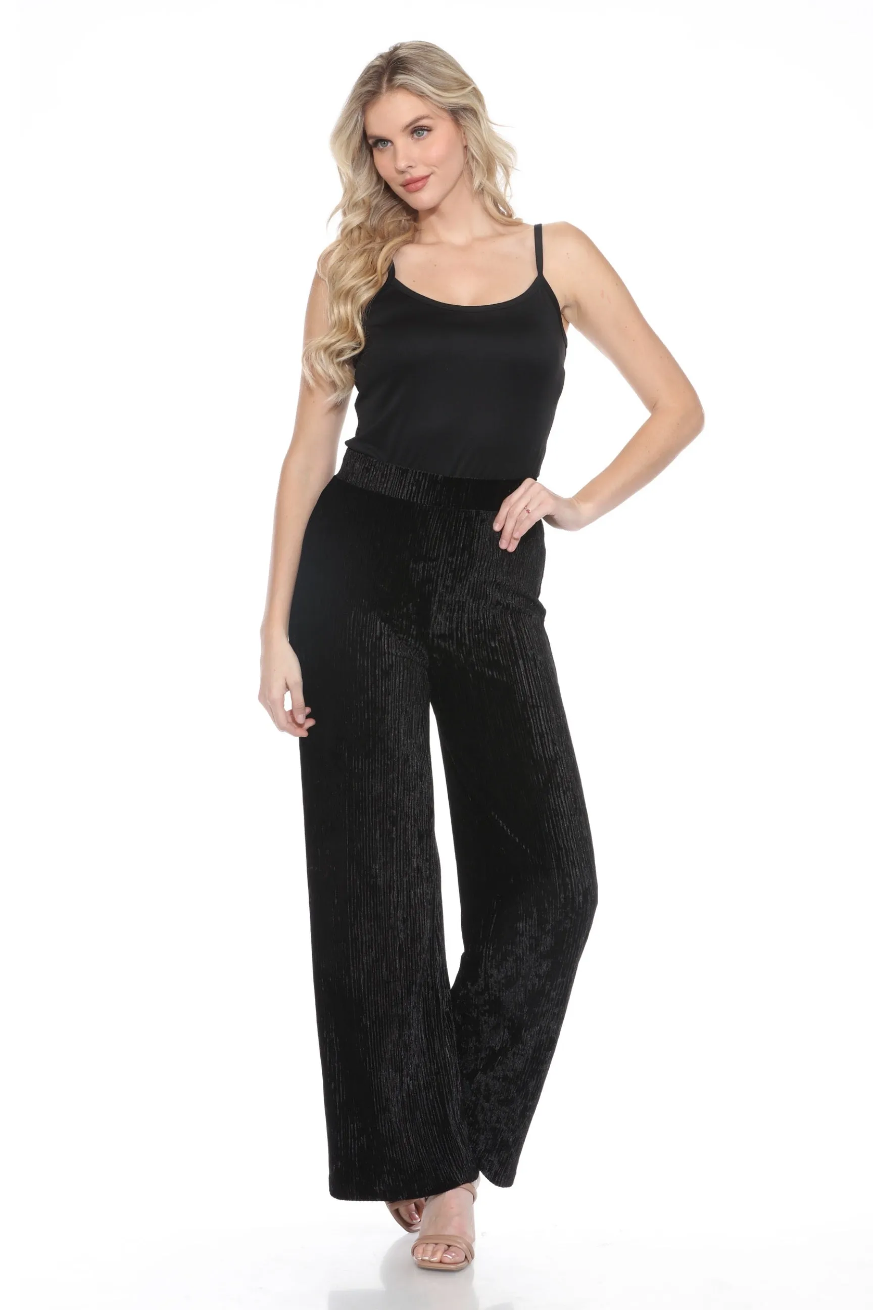 Joseph Ribkoff Black Pleated Velvet Wide Leg Trousers 244157