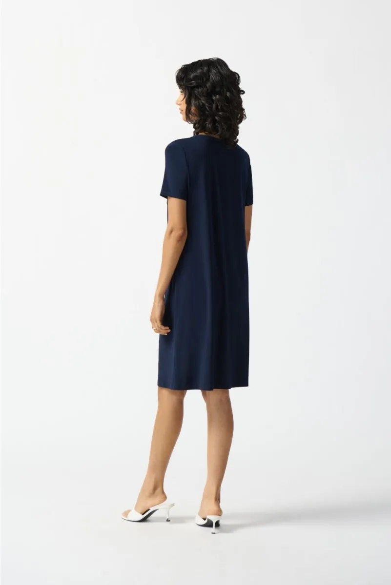 Joseph Ribkoff Midnight Blue/Vanilla Striped Knee Length Shift Dress 242068
