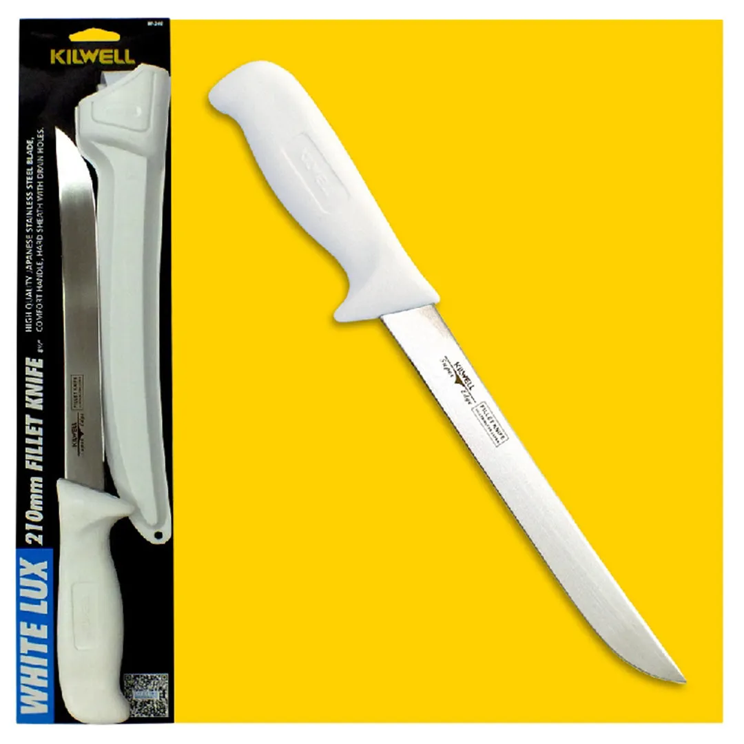 Kilwell Whitelux Filleting Knife and Sheath with 210mm Stiff Blade