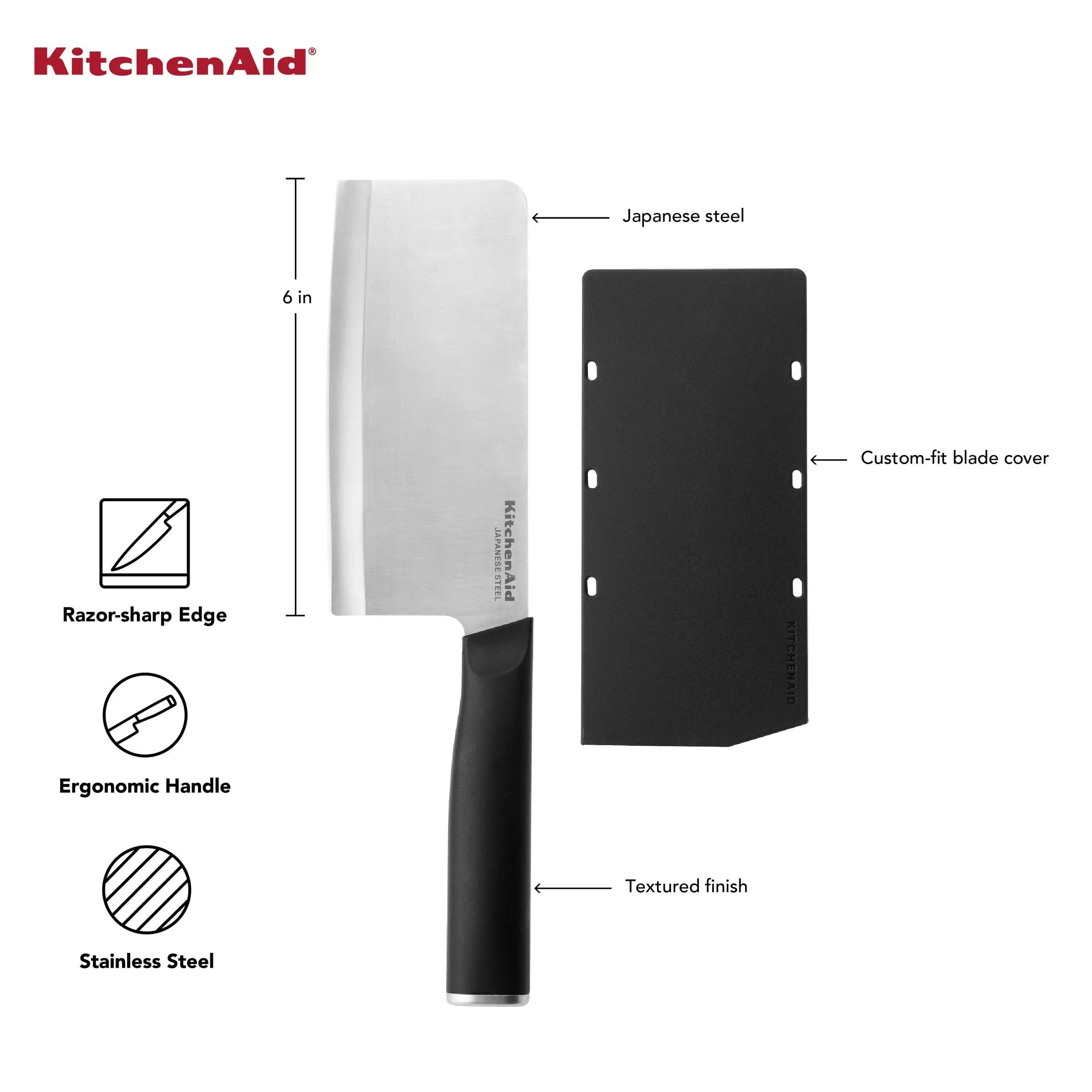 KitchenAid Classic Cleaver Knife, 6-Inch, Black