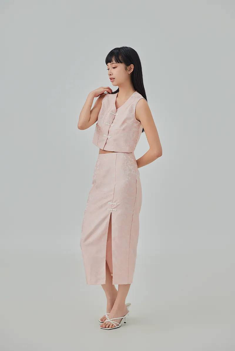 Krystal Front Slit Pencil Skirt - Rose