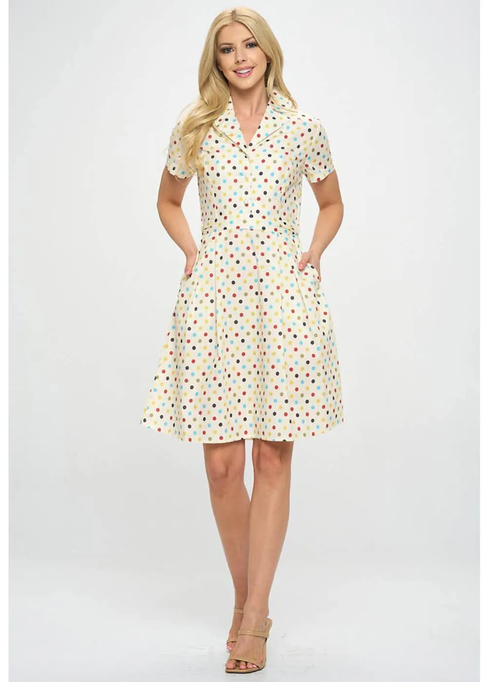 LA Soul Nova Party Polkadot A-Line Dress Cream