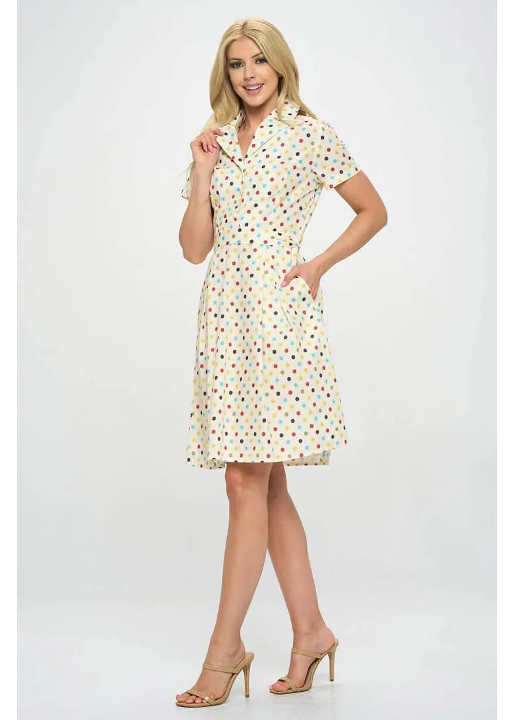 LA Soul Nova Party Polkadot A-Line Dress Cream