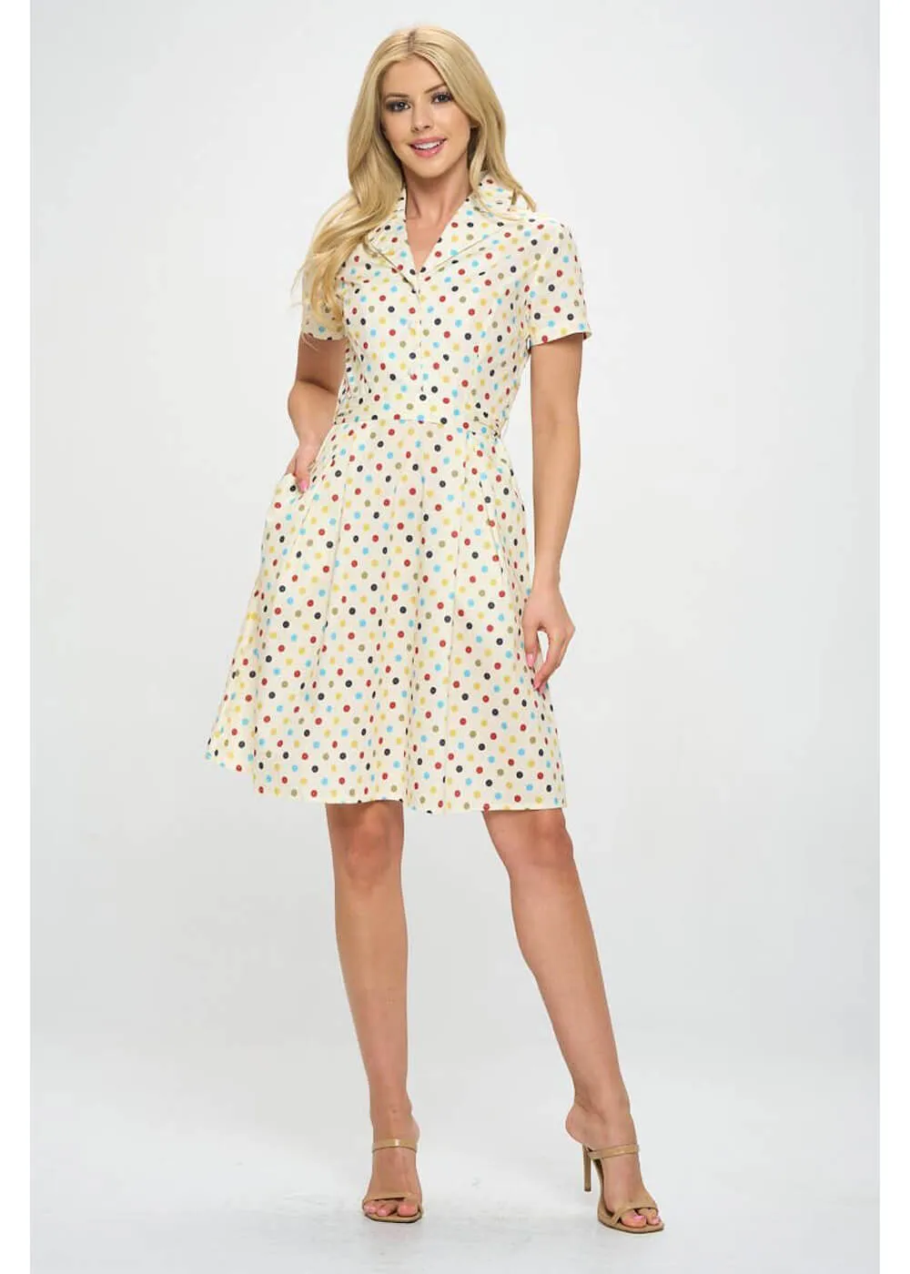 LA Soul Nova Party Polkadot A-Line Dress Cream