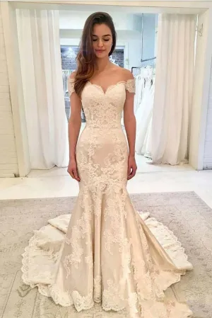 Lace Off-the-shoulder Sleeves Wedding Gown 2020