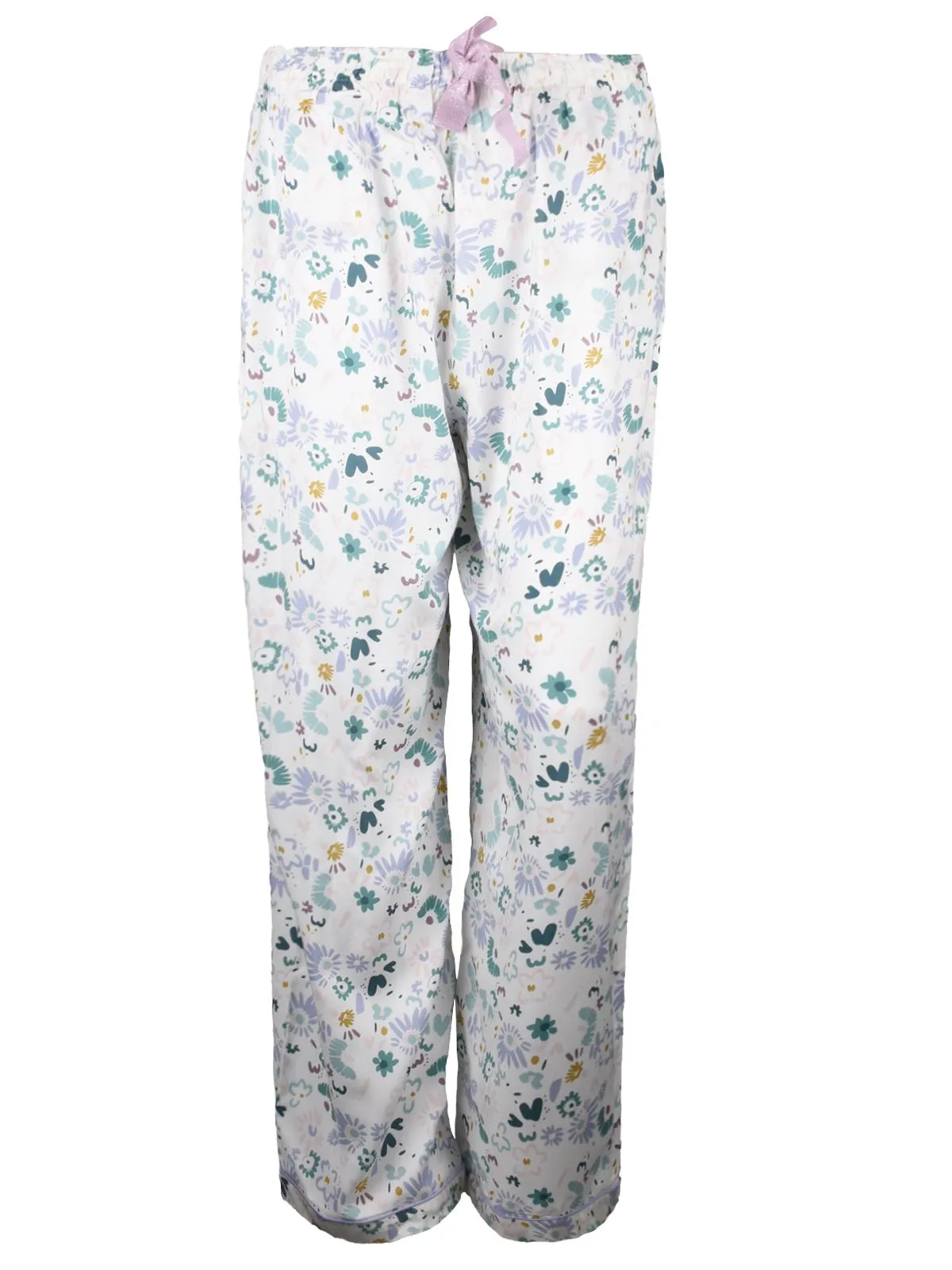 Ladies Printed Wide Leg Capri Trouser - White Blue