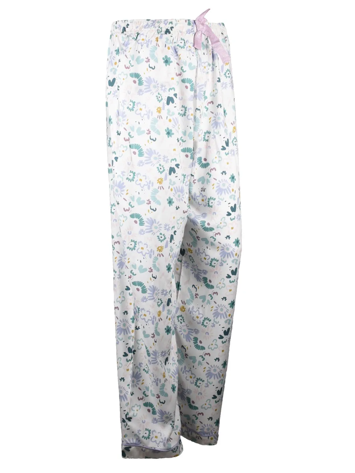Ladies Printed Wide Leg Capri Trouser - White Blue