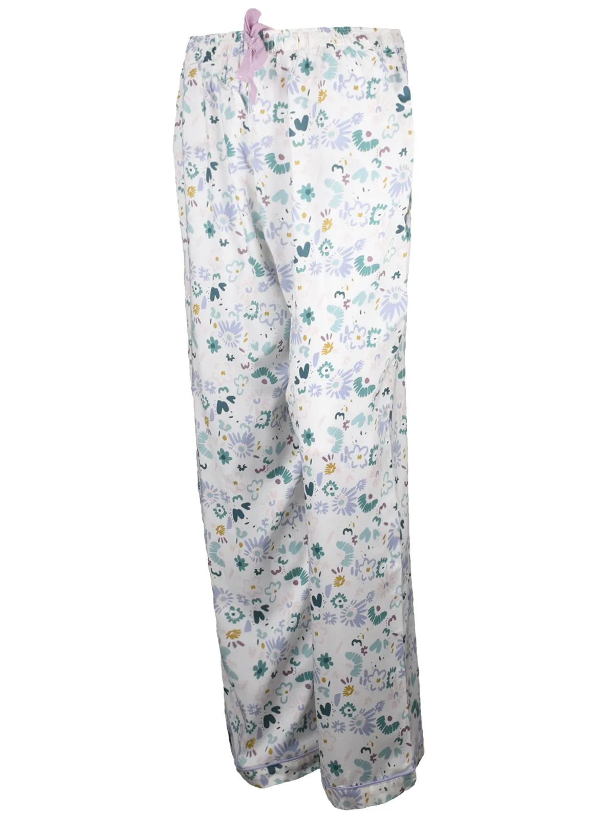 Ladies Printed Wide Leg Capri Trouser - White Blue
