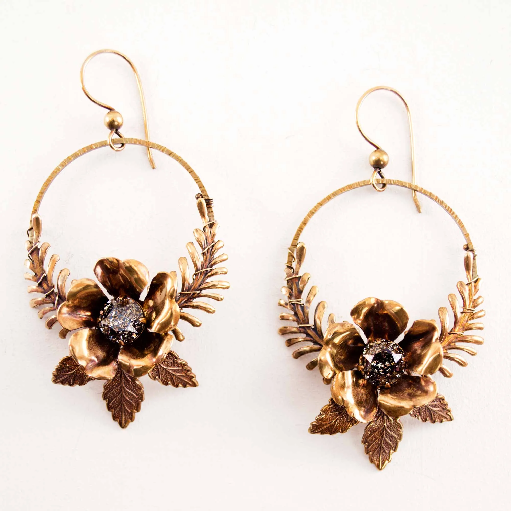 Large hoop dangle earrings | Wreath earrings