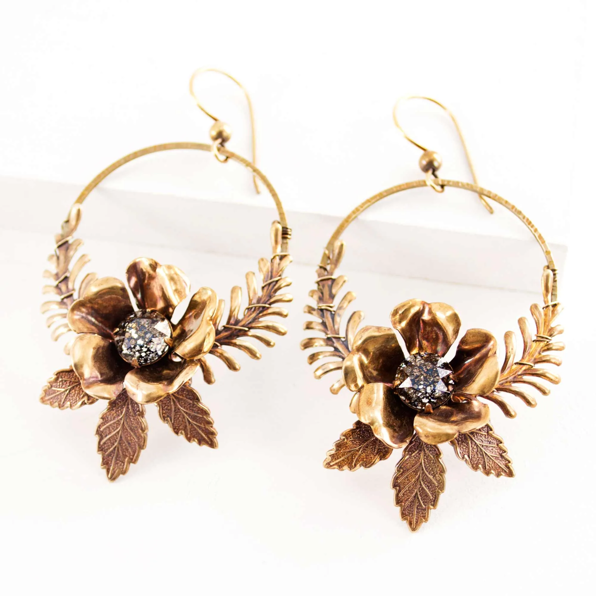Large hoop dangle earrings | Wreath earrings