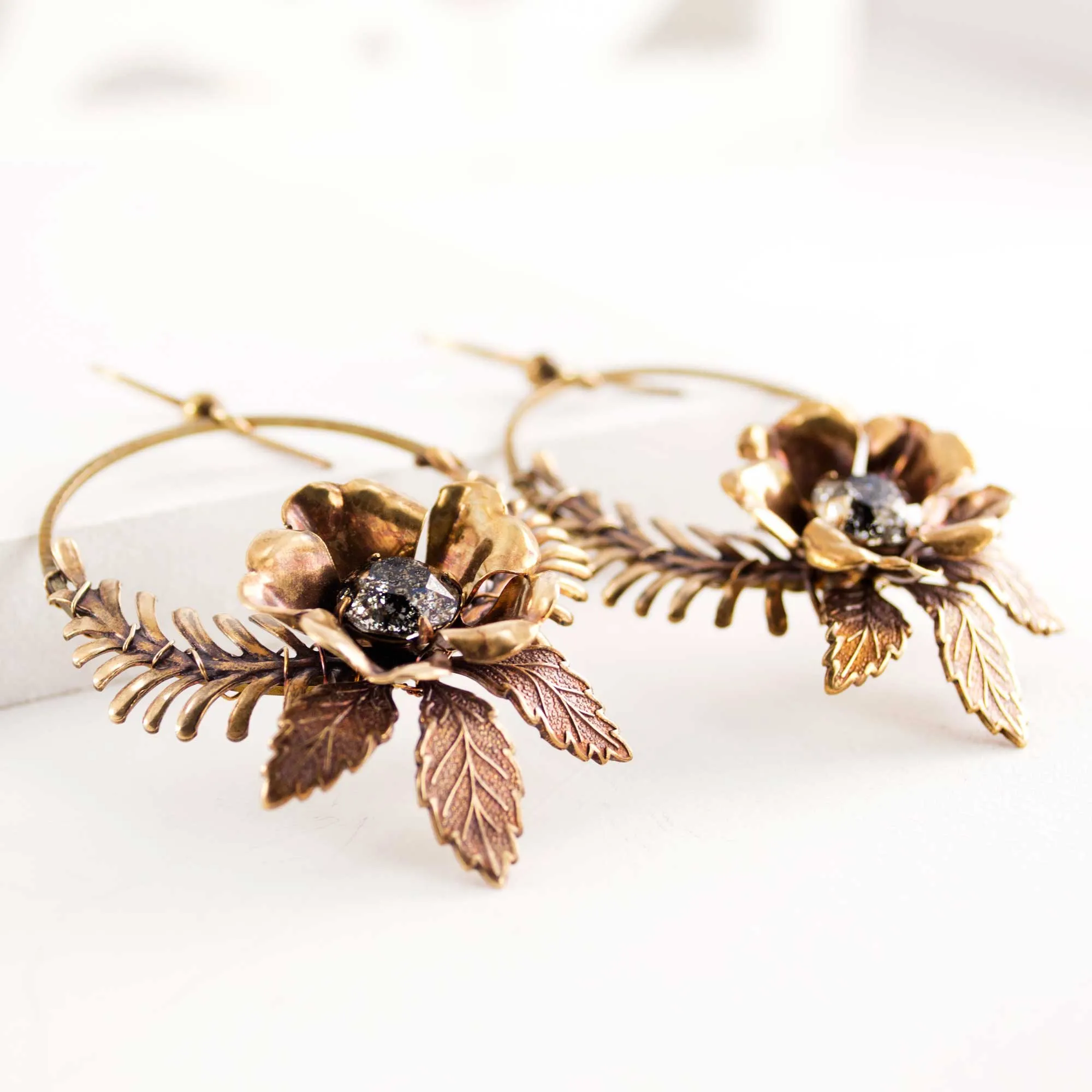 Large hoop dangle earrings | Wreath earrings
