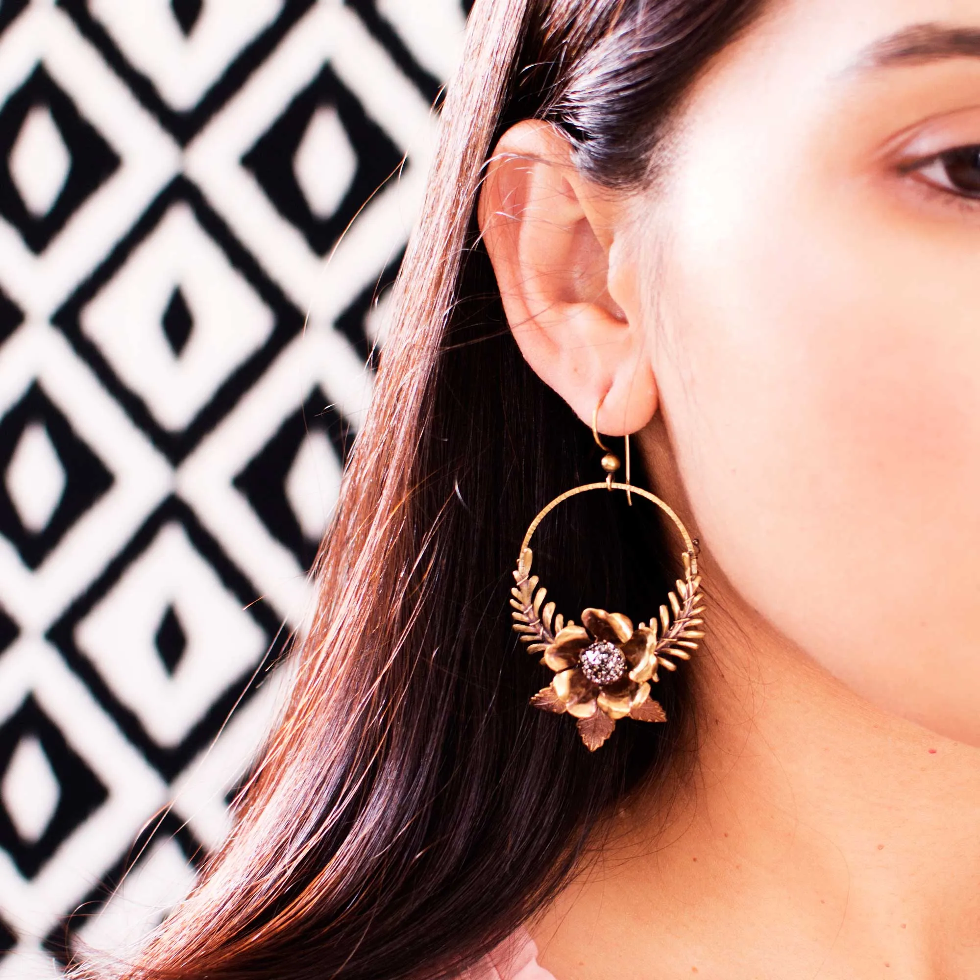 Large hoop dangle earrings | Wreath earrings