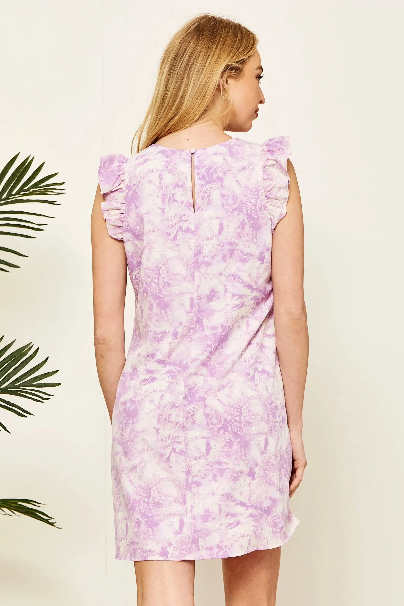 Lavender Ruffle Sleeve Round Neckline Dress