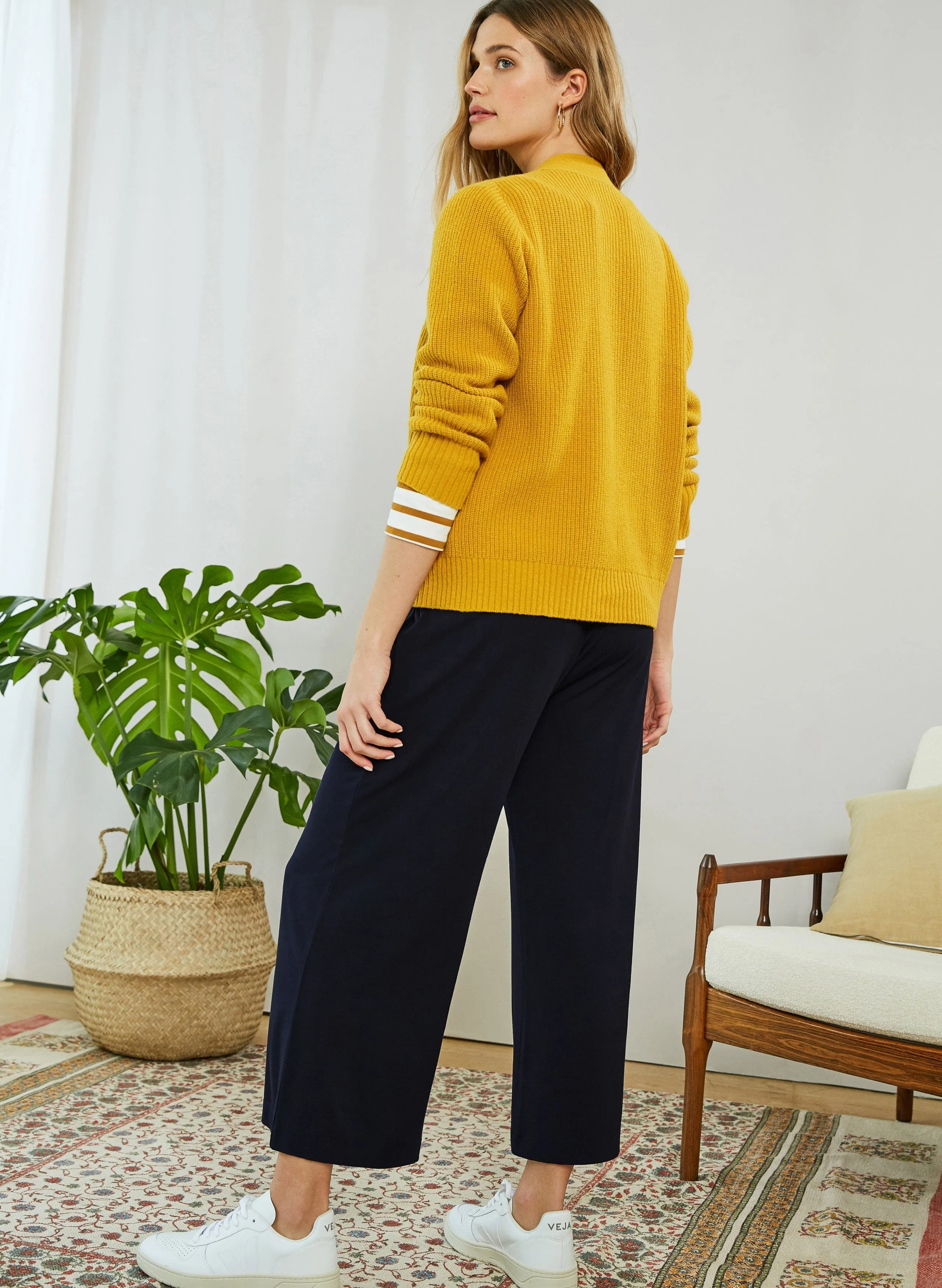 LENZING™ ECOVERO™ Jersey Cropped Palazzo Trousers | Classic Navy