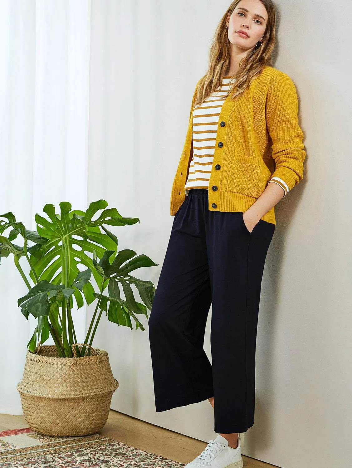 LENZING™ ECOVERO™ Jersey Cropped Palazzo Trousers | Classic Navy