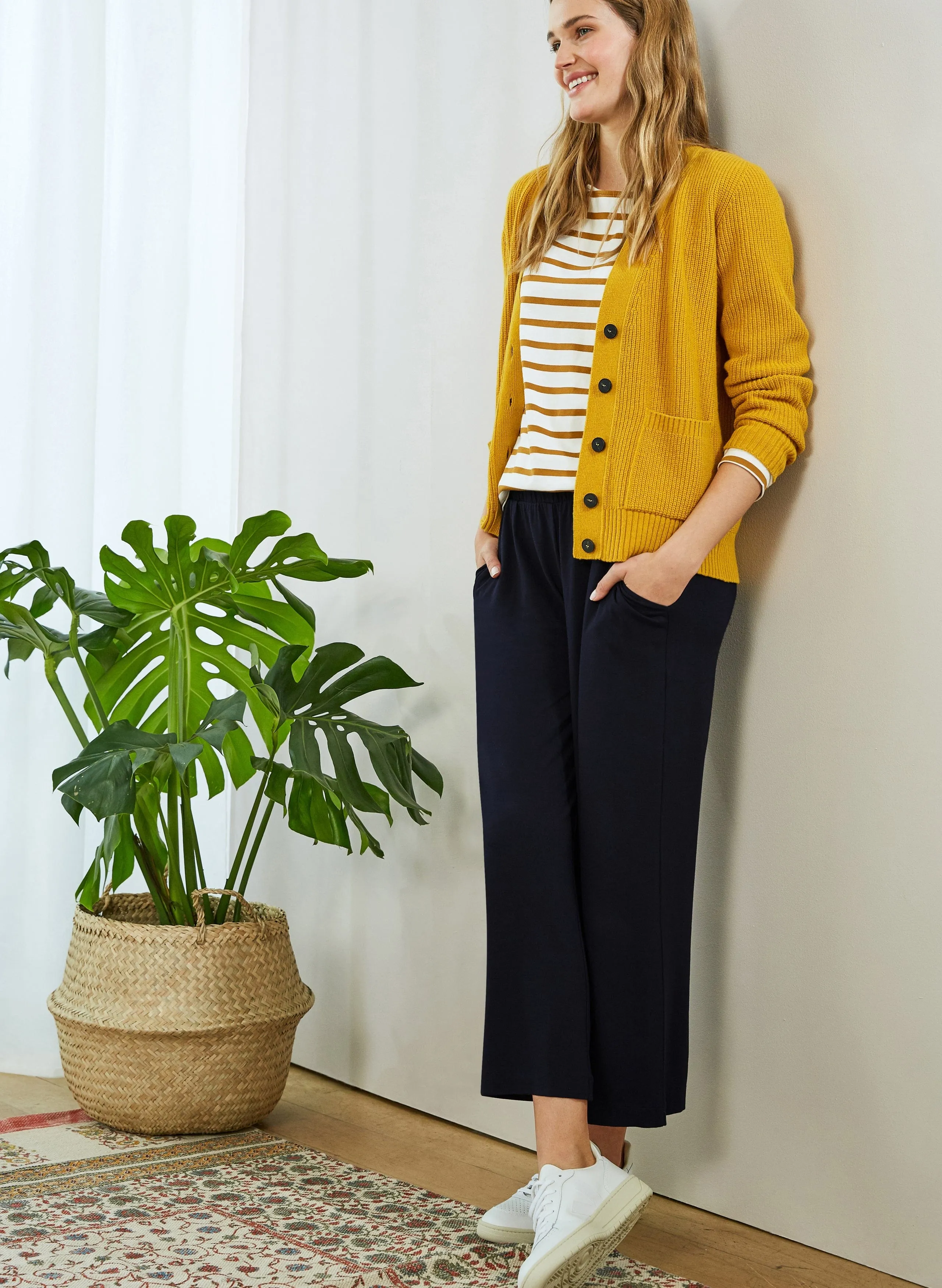 LENZING™ ECOVERO™ Jersey Cropped Palazzo Trousers | Classic Navy