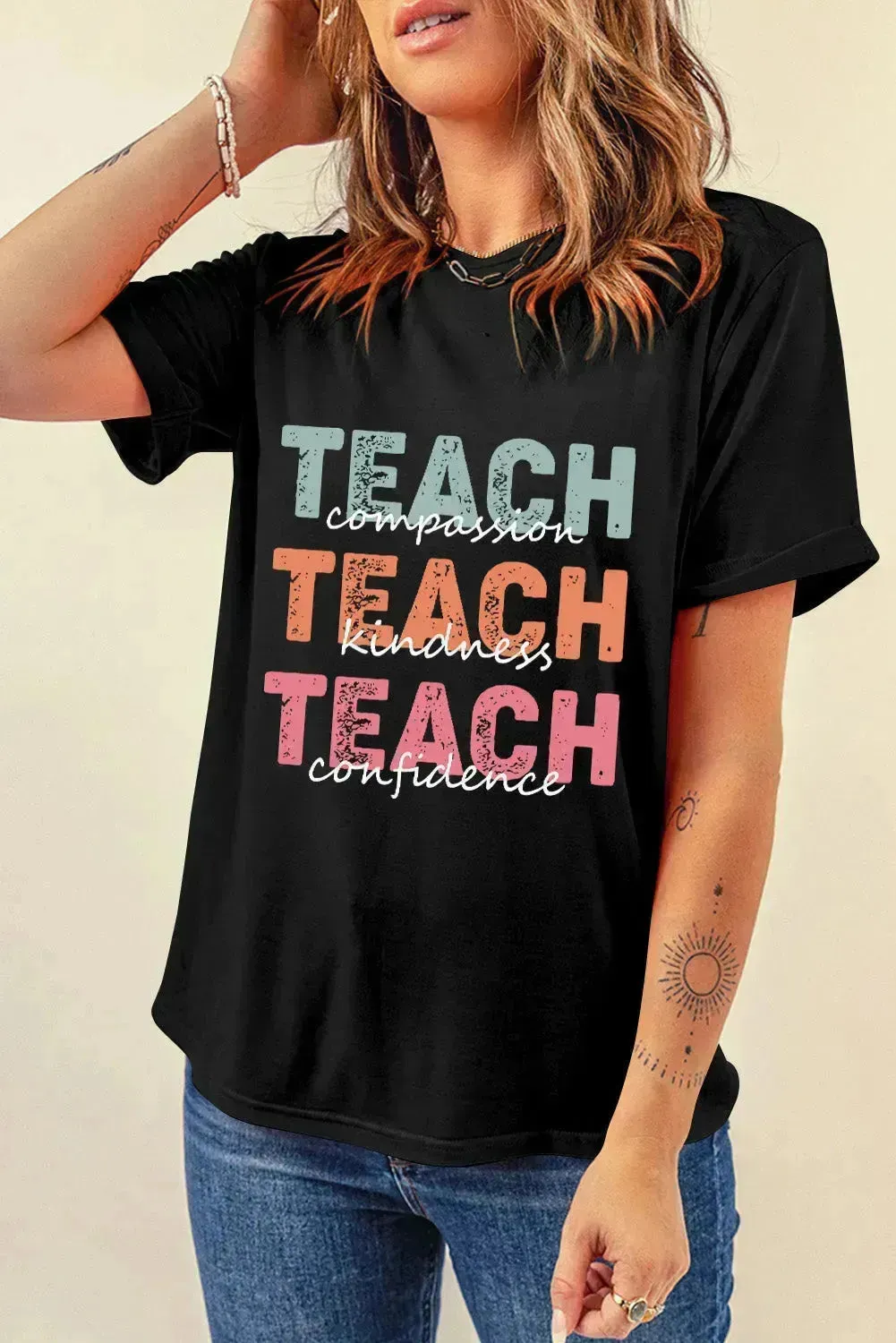 Letter Graphic T-Shirt - Comfort Cotton Blend Tee for Women - Femstylo