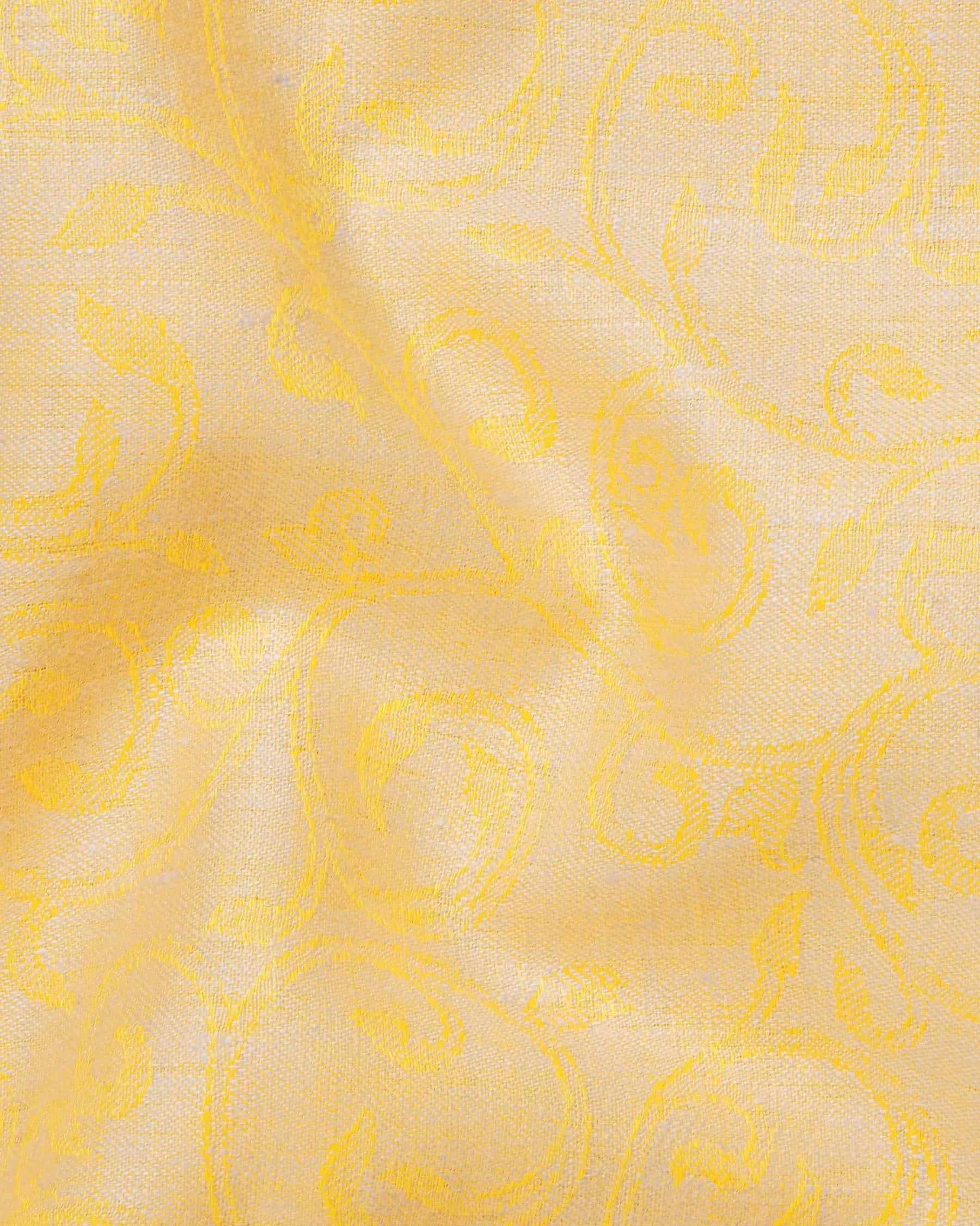 Light Peach with Mustard Climber Jacquard Luxurious Linen Designer Tuxedo Blazer