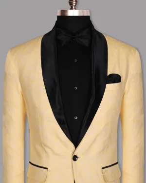 Light Peach with Mustard Climber Jacquard Luxurious Linen Designer Tuxedo Blazer