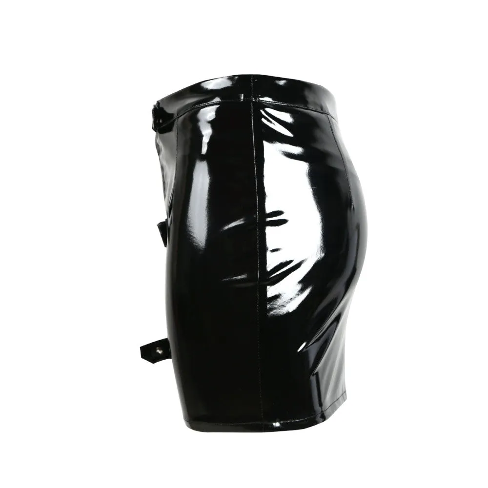 Liquid Black' Black PVC Leather Skirt