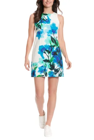 London Times Watercolor Floral Sleeveless Shift Dress