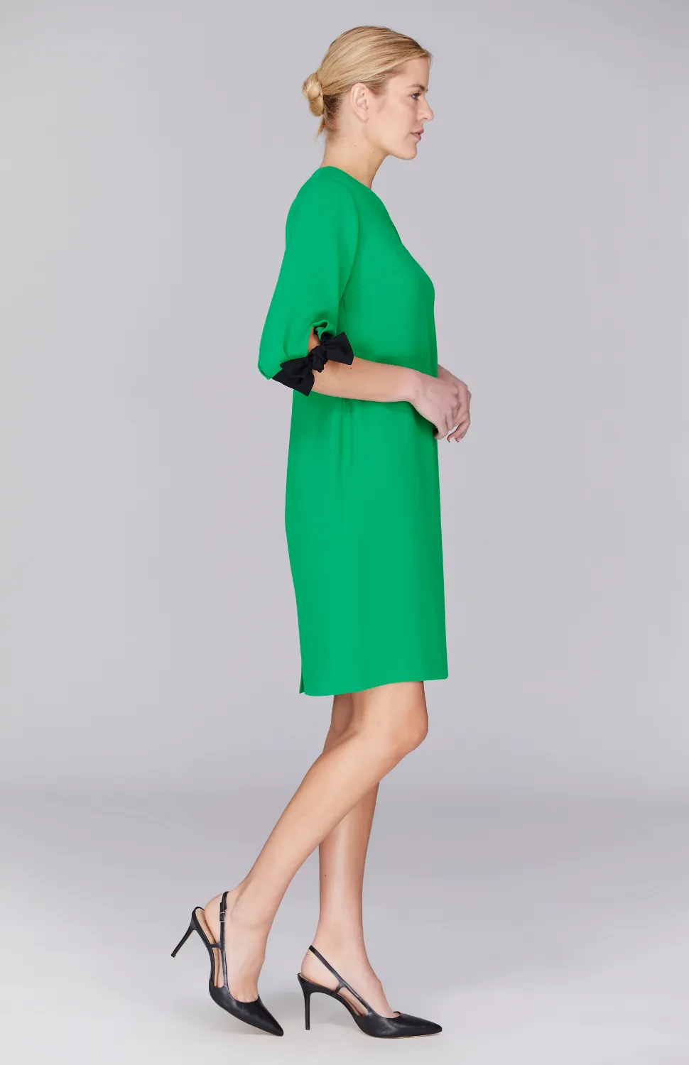 Lustrous Crepe 3/4 Sleeve Dress w/ Tie Cuff