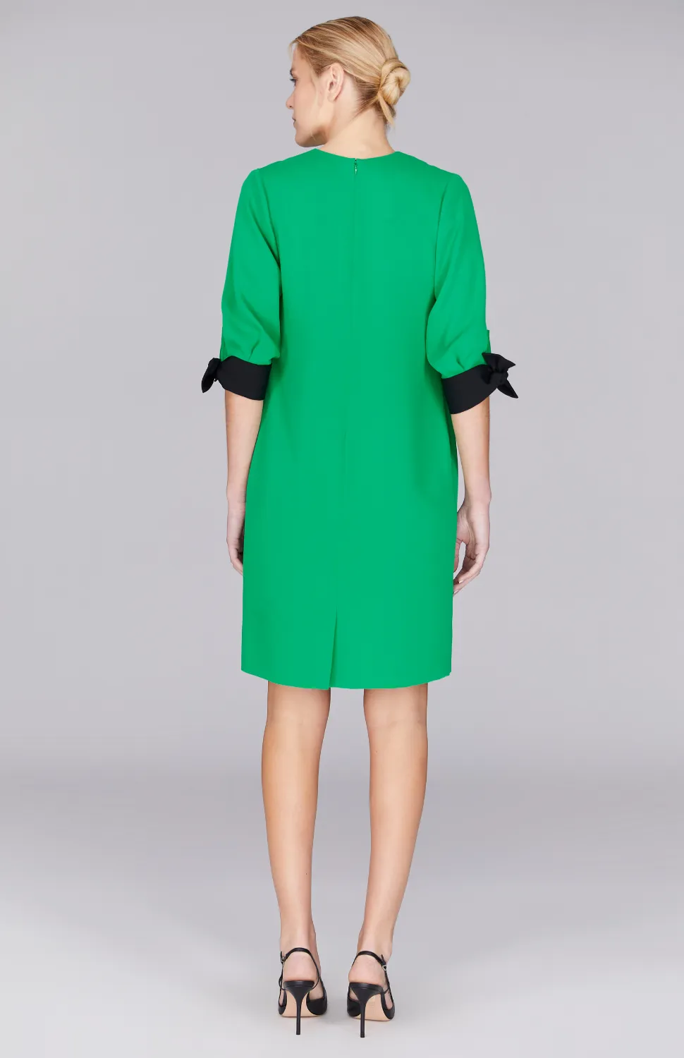 Lustrous Crepe 3/4 Sleeve Dress w/ Tie Cuff