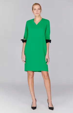 Lustrous Crepe 3/4 Sleeve Dress w/ Tie Cuff
