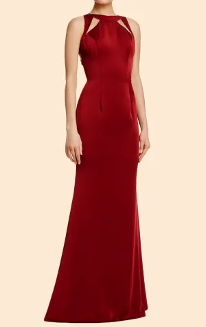 MACloth Sheath O Neck Burgundy Long Prom Dress Satin Formal Evening Gown