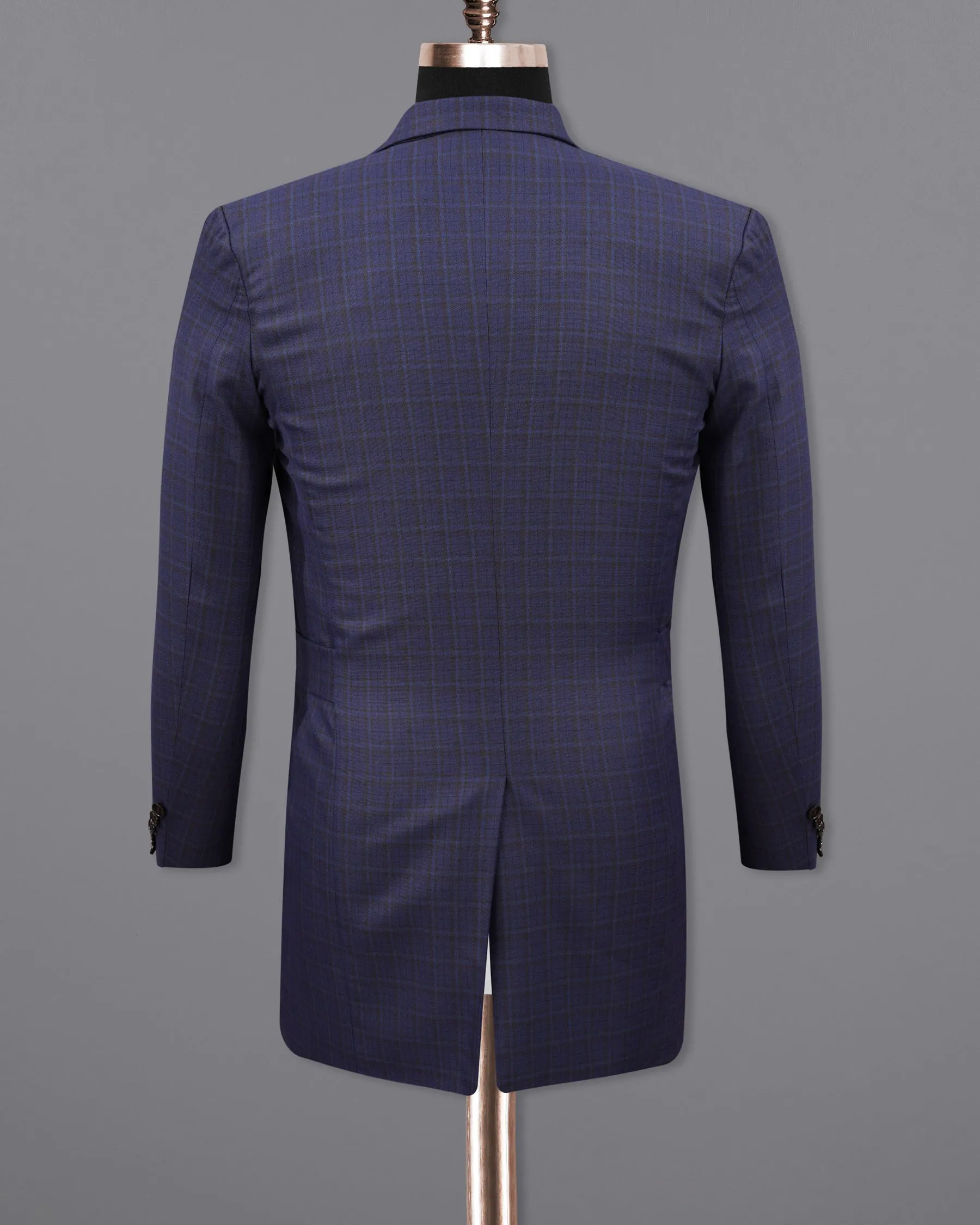 Martinique blue Subtle Checkered Double Breasted with Belt Closure Designer Trench Coat