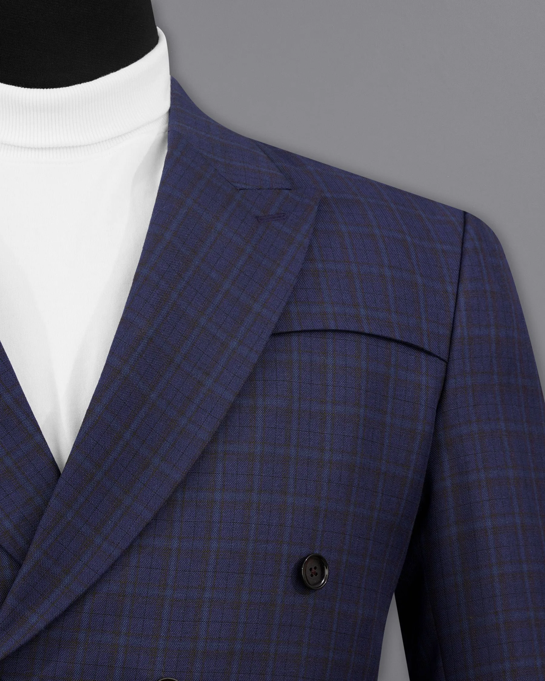 Martinique blue Subtle Checkered Double Breasted with Belt Closure Designer Trench Coat
