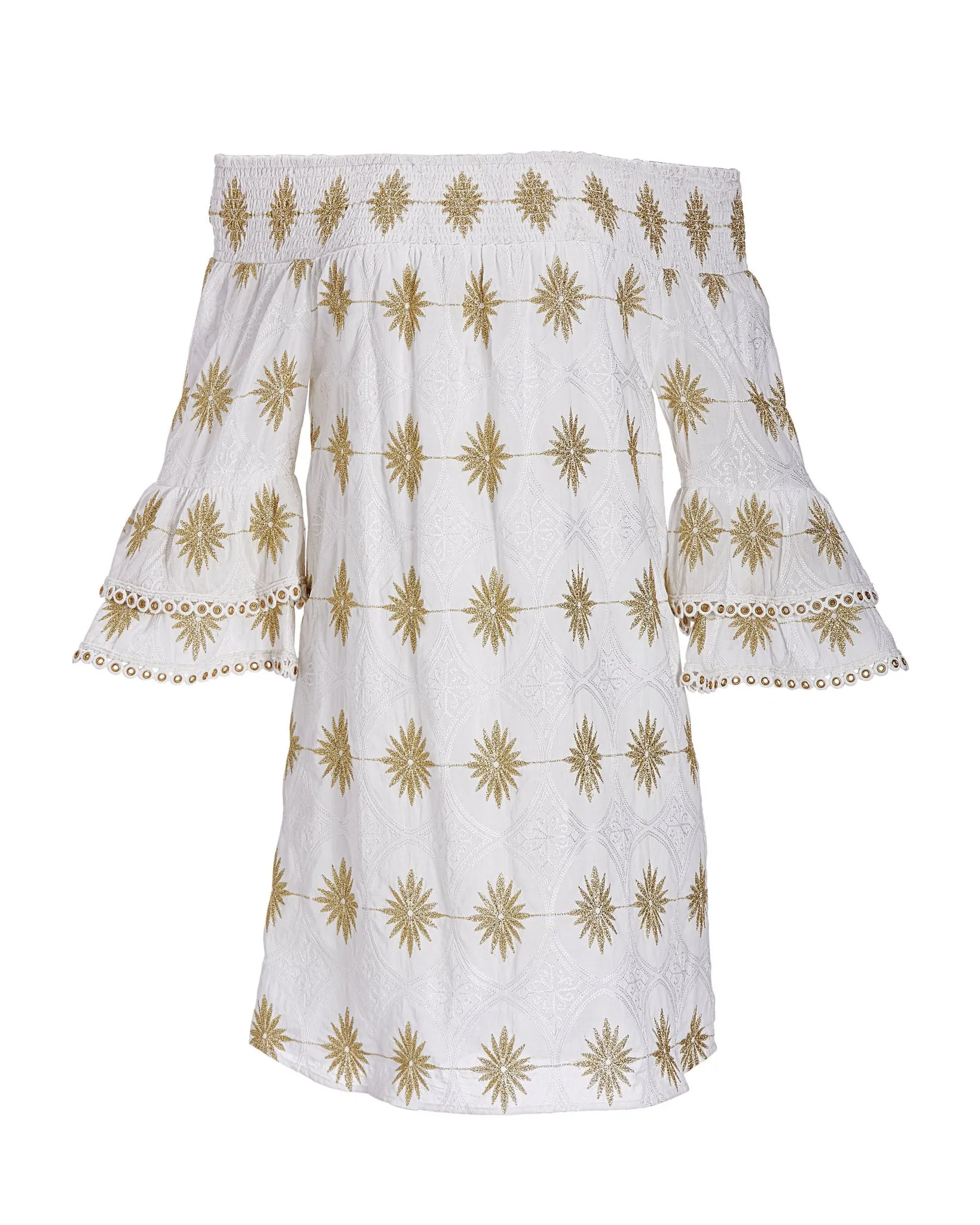 Metallic Detail Off-The-Shoulder Dress White/Gold