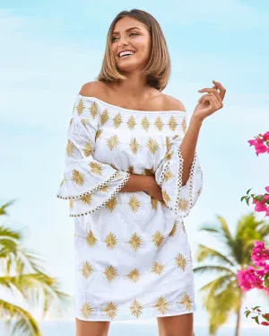 Metallic Detail Off-The-Shoulder Dress White/Gold