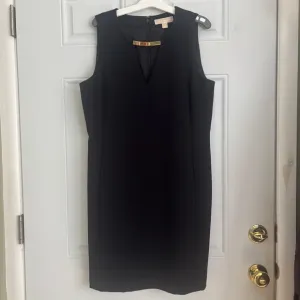 Michael Kors Black Sheath Dress w/Gold Tone Bar Accent, Size 12