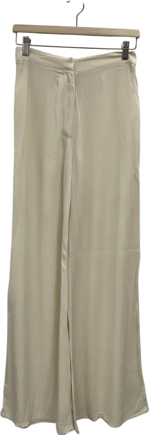 Misspap Cream Crinkle Linen Look Wide Leg Trousers UK 6