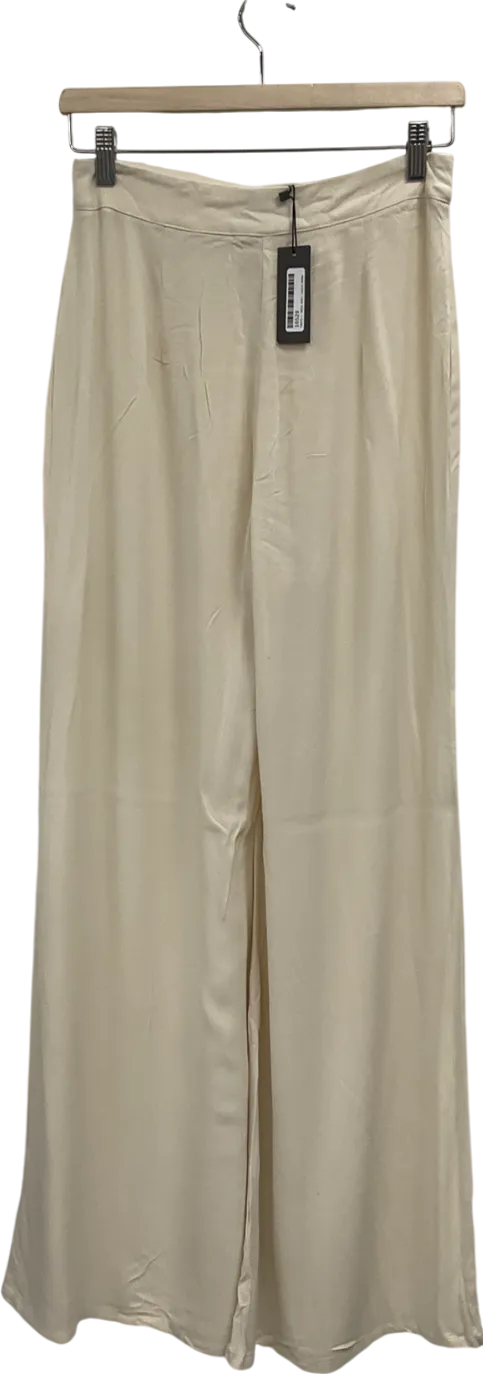 Misspap Cream Crinkle Linen Look Wide Leg Trousers UK 6