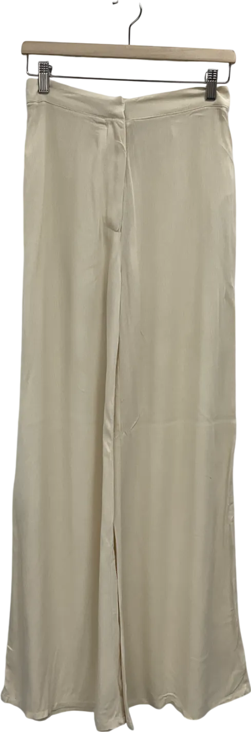 Misspap Cream Crinkle Linen Look Wide Leg Trousers UK 6