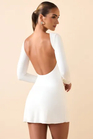 Modal Ruched Open-Back Mini Dress in White
