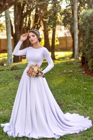 Modest White Bridal Gown with Long Sleeves