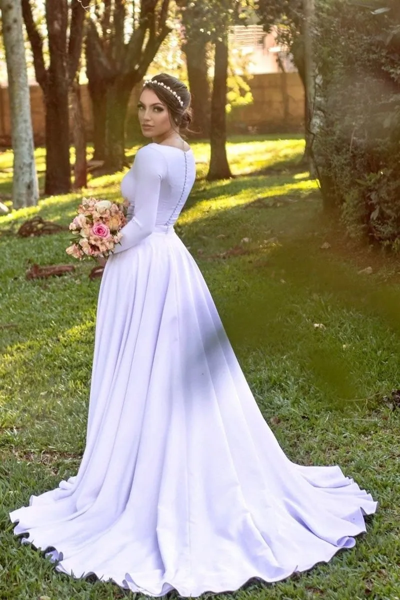 Modest White Bridal Gown with Long Sleeves